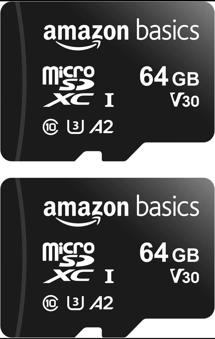 Amazon Basics LSMICRO64GU3D 64GB MicroSDXC Memory Card w/Full Size Adapter 2 Pcs
