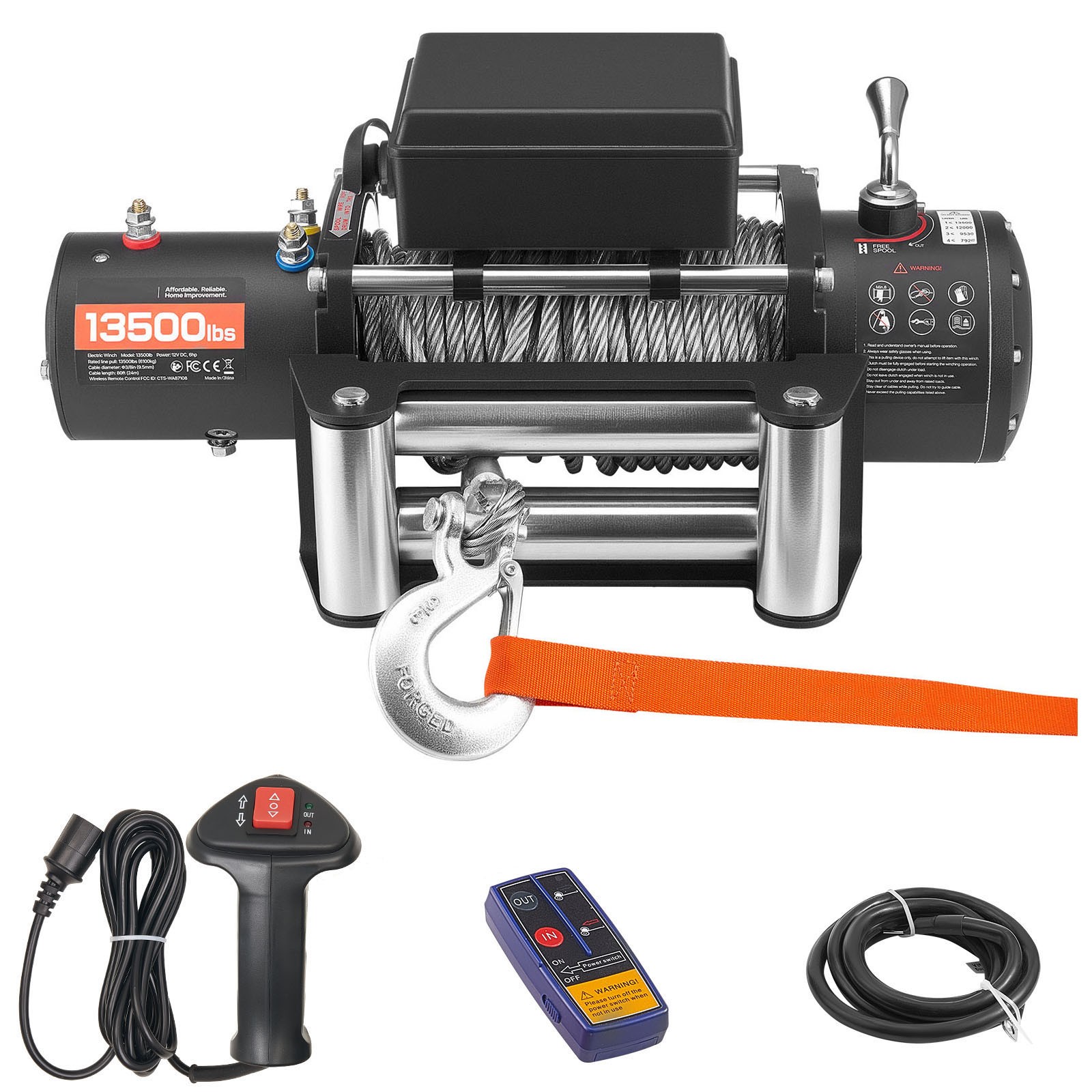Uimoso 12V Electric Winch13500 lbs with 80 ft Steel Cable for Trucks, Waterproof
