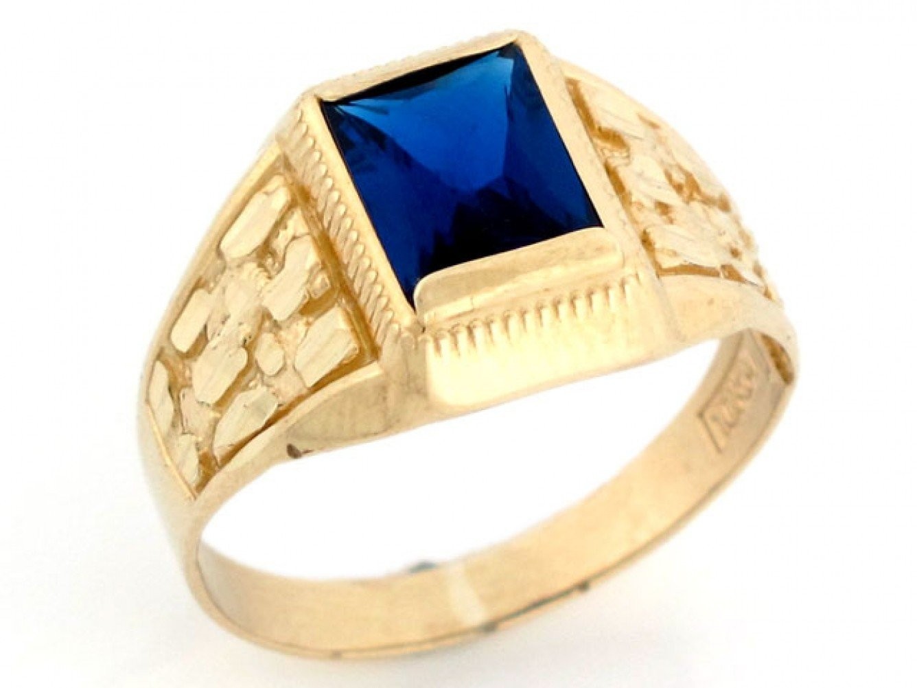 10k Solid Gold Simulated Sapphire September Birthstone Nugget Ring