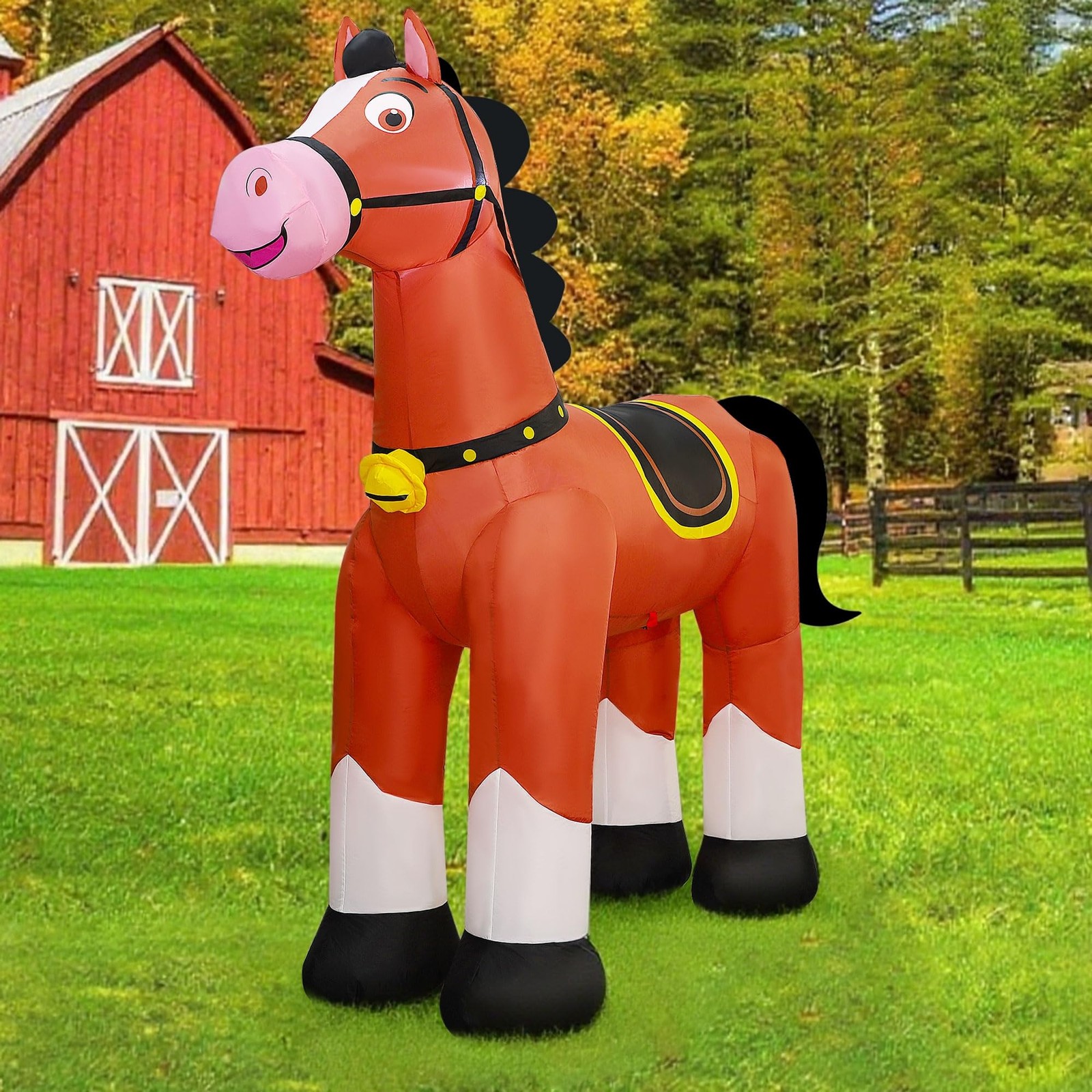 6.2FT Giant Inflatable Horse, Blow Up Horse with Built-in LED Lights, Air-Blo...