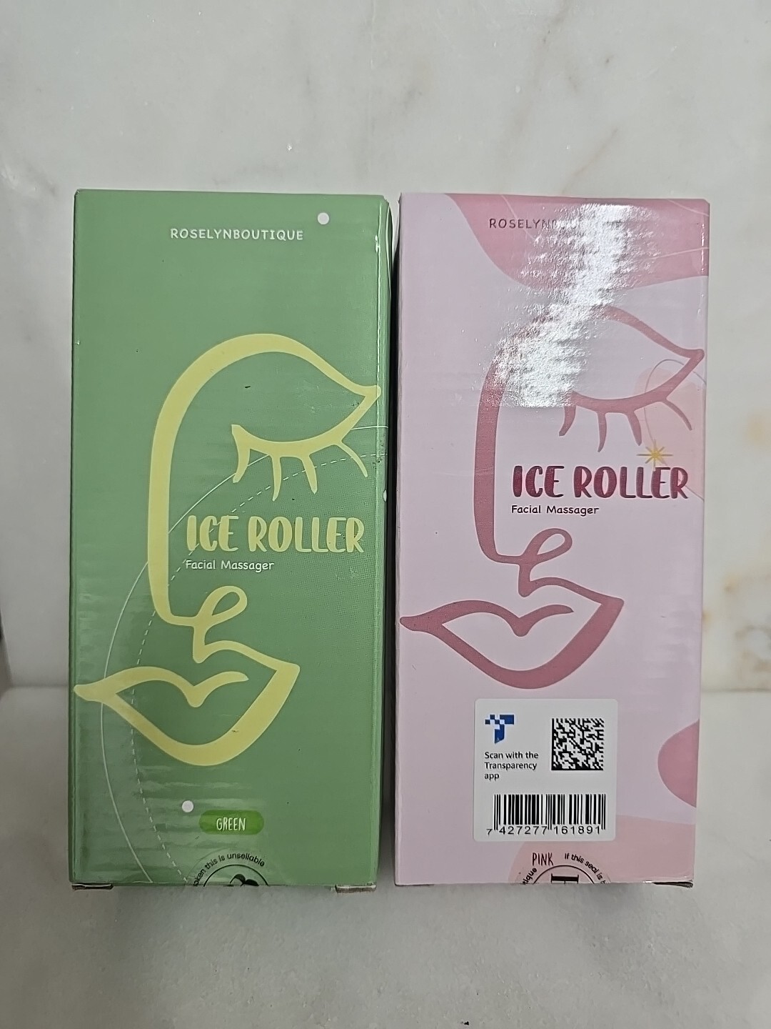 Set of 2, Roselyn Boutique Ice Roller Facial Massager Pink & Green. Set of 2, Roselyn Boutique Ice Roller Facial Massager Pink & Green.