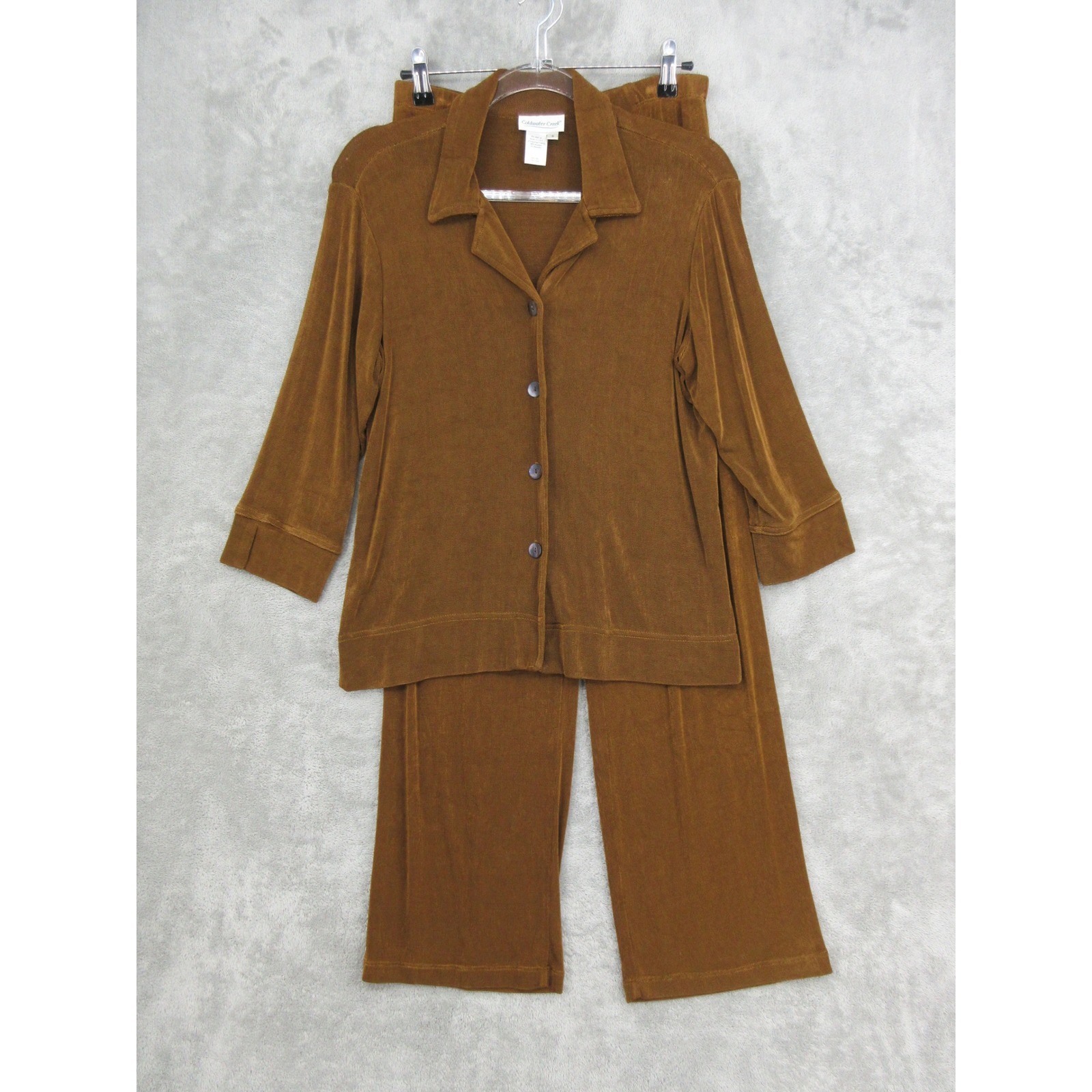 Coldwater Creek Pant Set Womens Small Wide Leg Slinky Knit Travel Comfort Brown