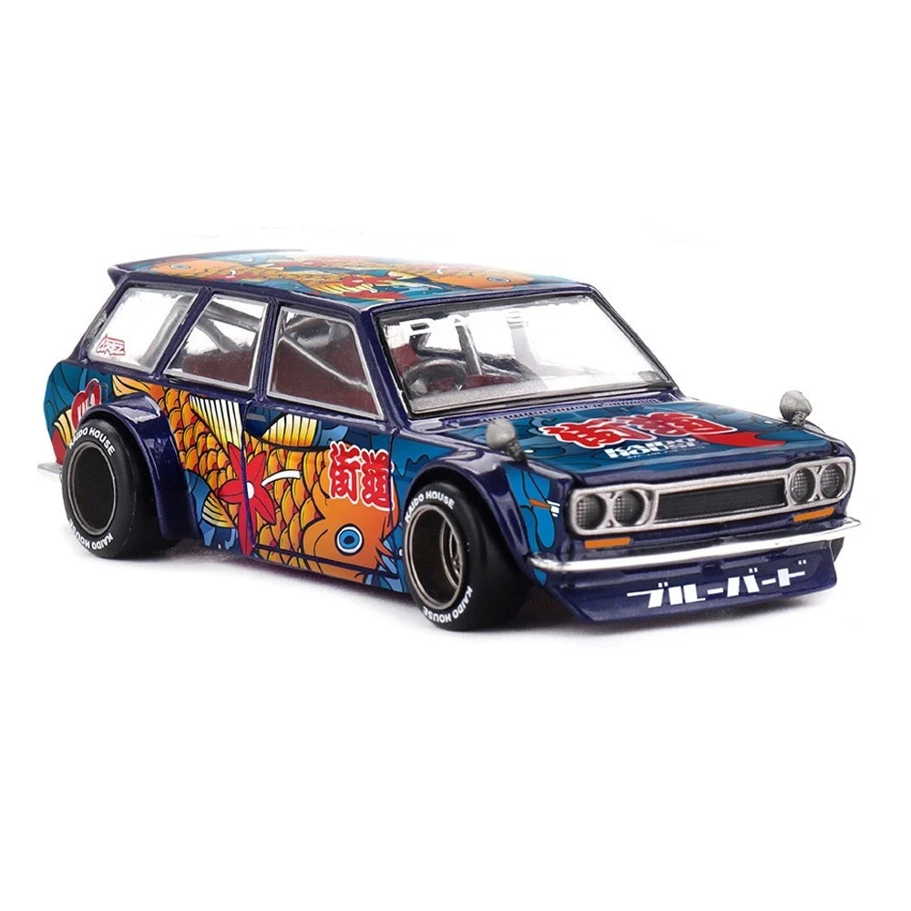 1/64 Kaido House x Mini GT CDatsun KAIDO 510 Wagon Koi Wagon V1 Blue KHMG248