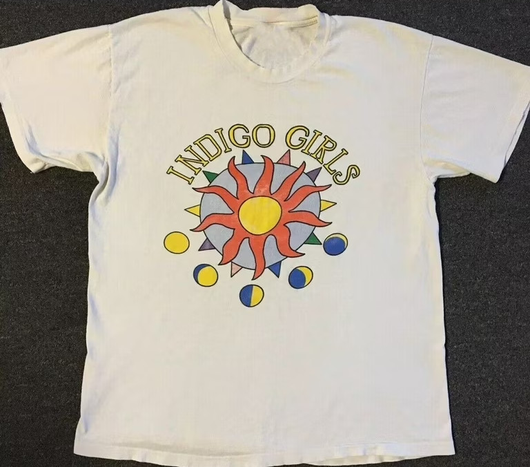 Vtg 1997 Indigo Girls Faded Distressed Cotton White T Shirt For Men GG127