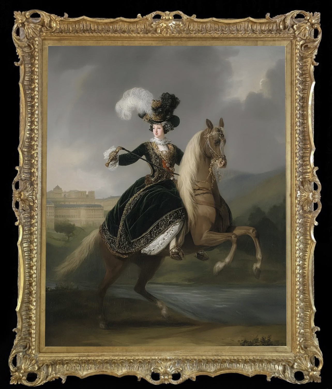 Handmade Old Master-Art Antique Oil Painting noblewoman girl horse on canvas 30\ Handmade Old Master-Art Antique Oil Painting noblewoman girl horse on canvas 30\
