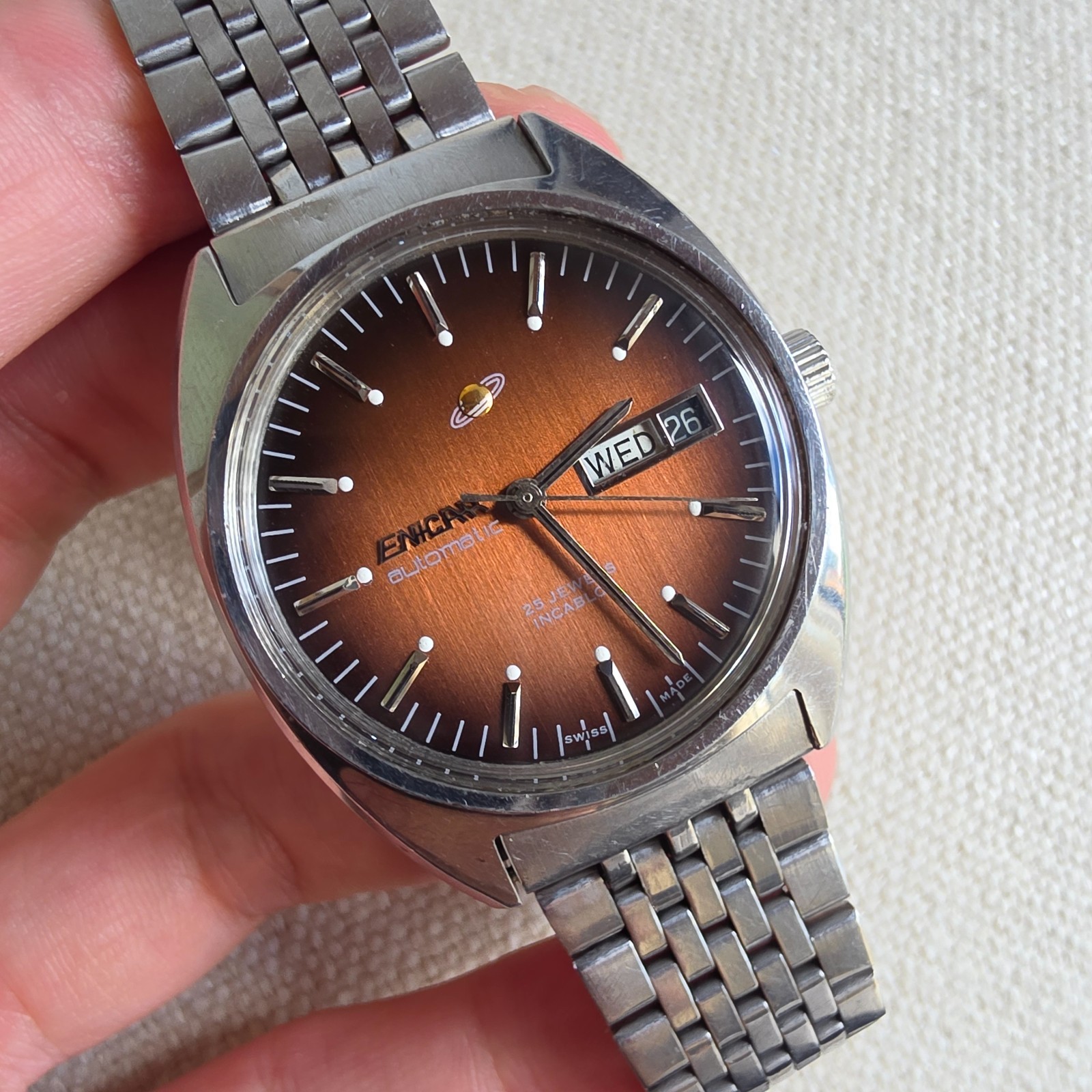 Vintage ENICAR Ocean Pearl men\'s automatic watch day/date swiss 1970s