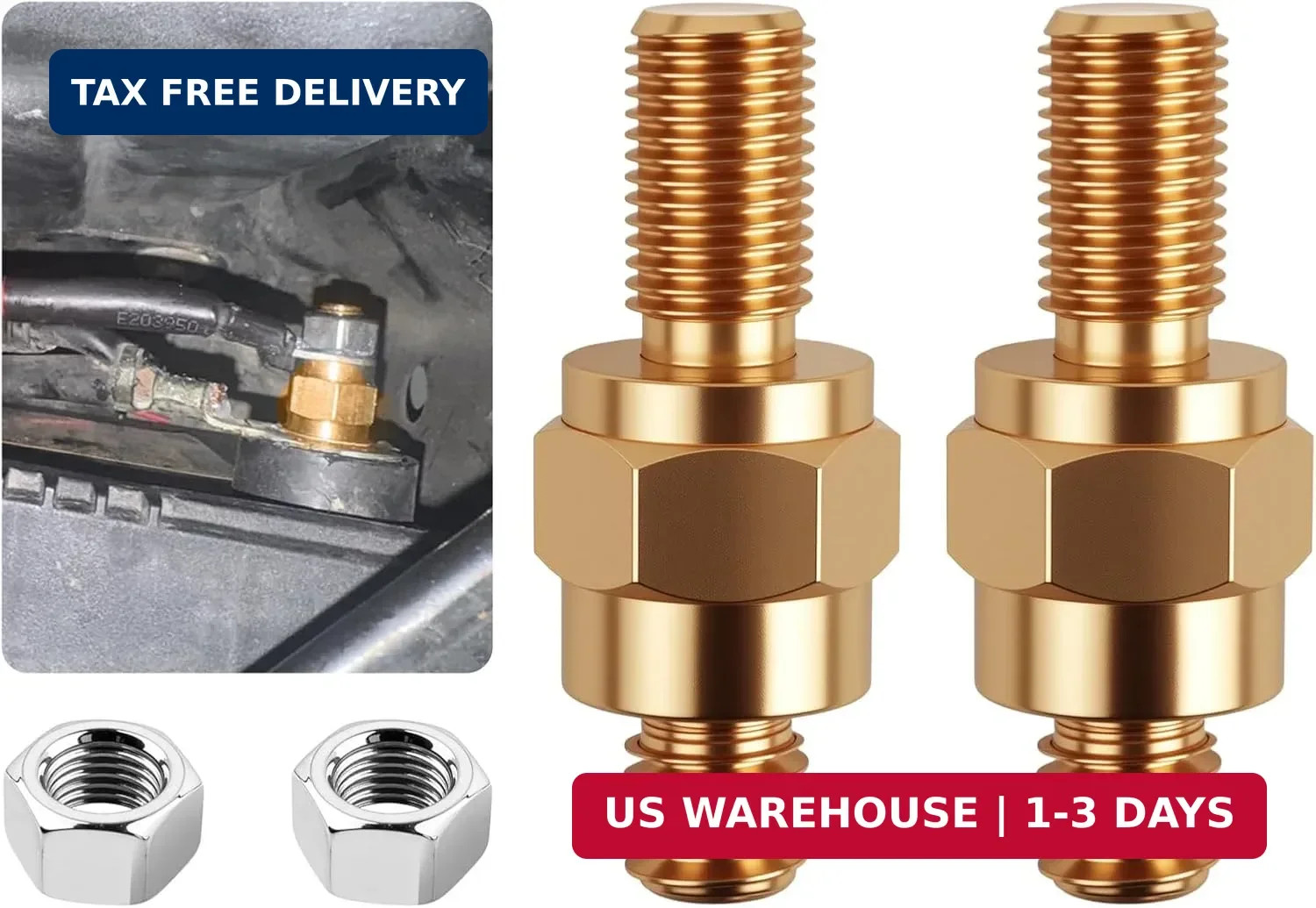 2PCS Side Post Battery Terminal Extender with 2PCS Nuts,Side Post to Top Posts B