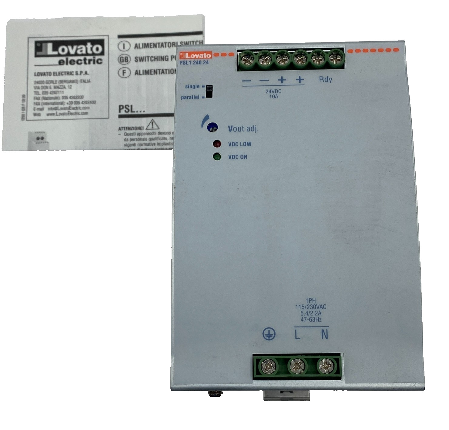 LOVATO ELECTRIC PSL124024 SWITCHING POWER SUPPLY, ALIMENTATORE PSL1 240 24
