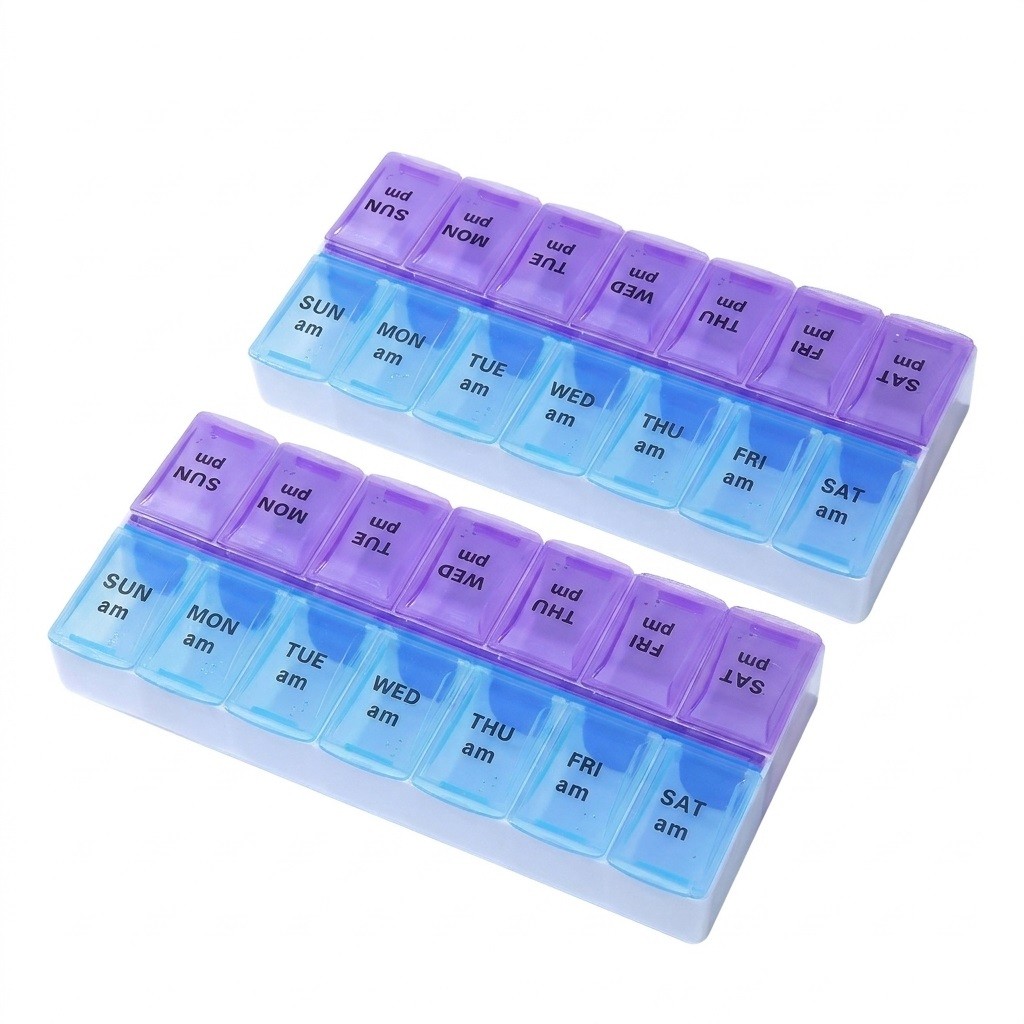 2PCS Weekly Pill Box Organizer Twice a Day 7 day AMPM Medicine Organizer Case