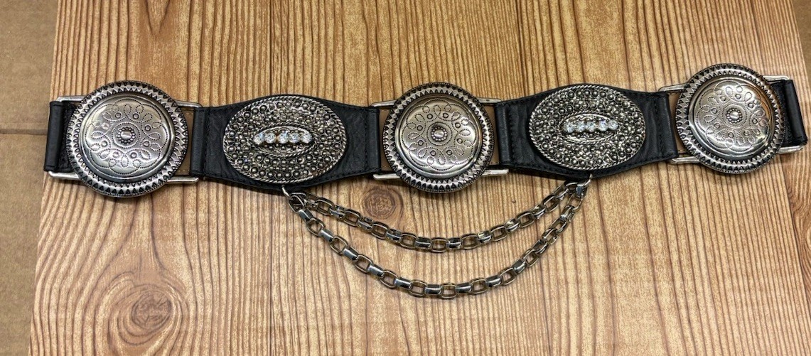Vintage Streets Ahead Maltese BlackLeather Chain Rodeo Western Belt