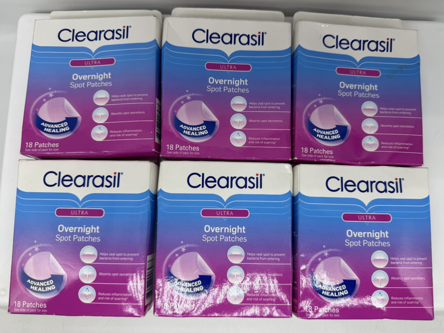 6 Boxes - Clearasil Ultra Overnight Spot Patches 18-Count Per Box 6 Boxes - Clearasil Ultra Overnight Spot Patches 18-Count Per Box