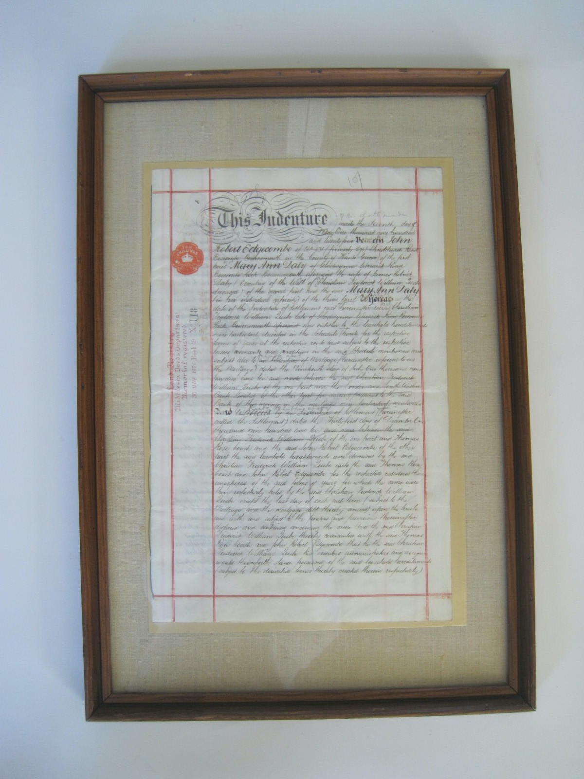 INDENTURE Middlesex Deed Dept. England Rare Custom Framed w/ Linen & GoldtoneMat INDENTURE Middlesex Deed Dept. England Rare Custom Framed w/ Linen & GoldtoneMat