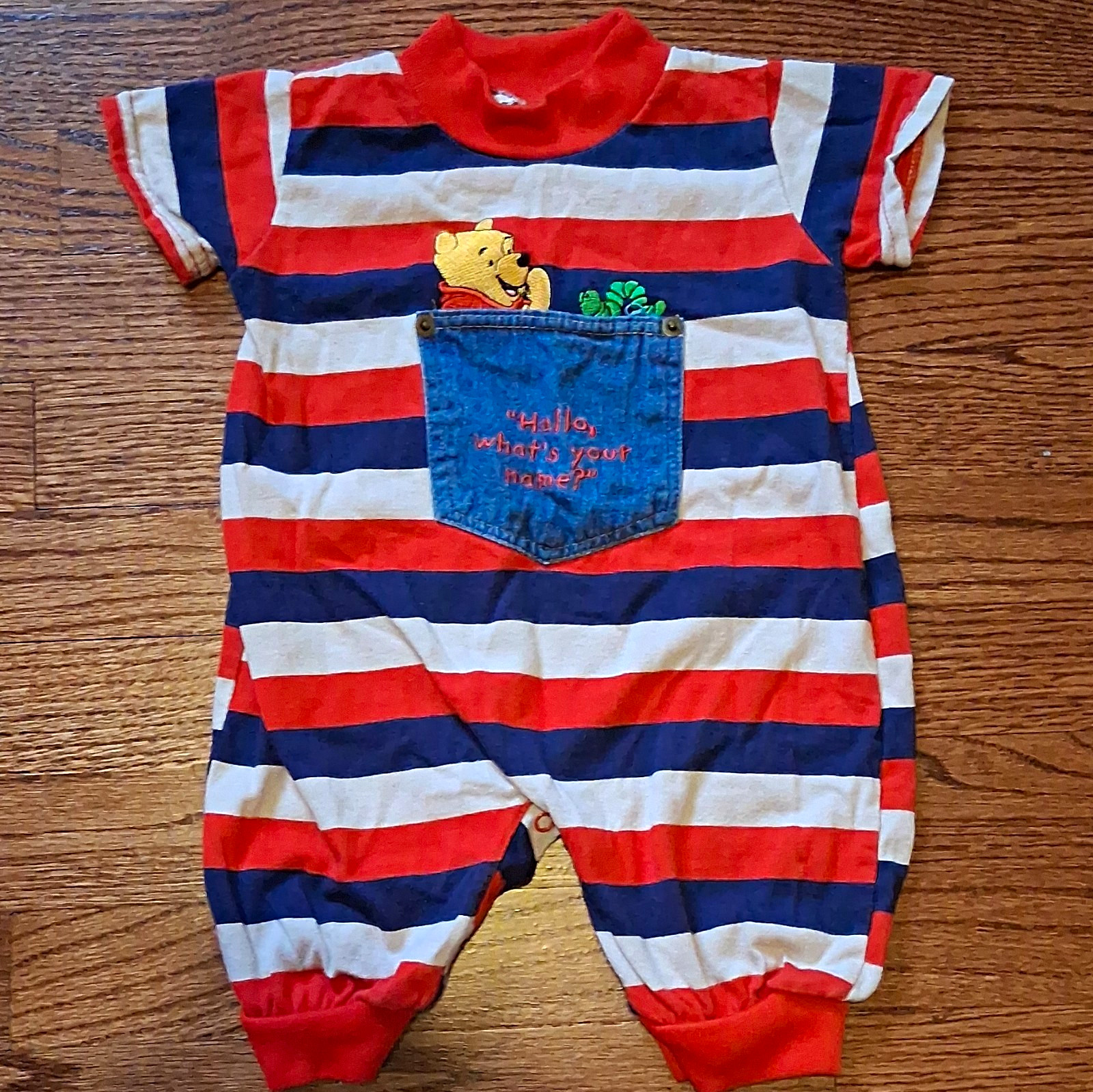 Vintage Disney Winnie the Pooh Embroidered Striped Romper 3-6 Months  