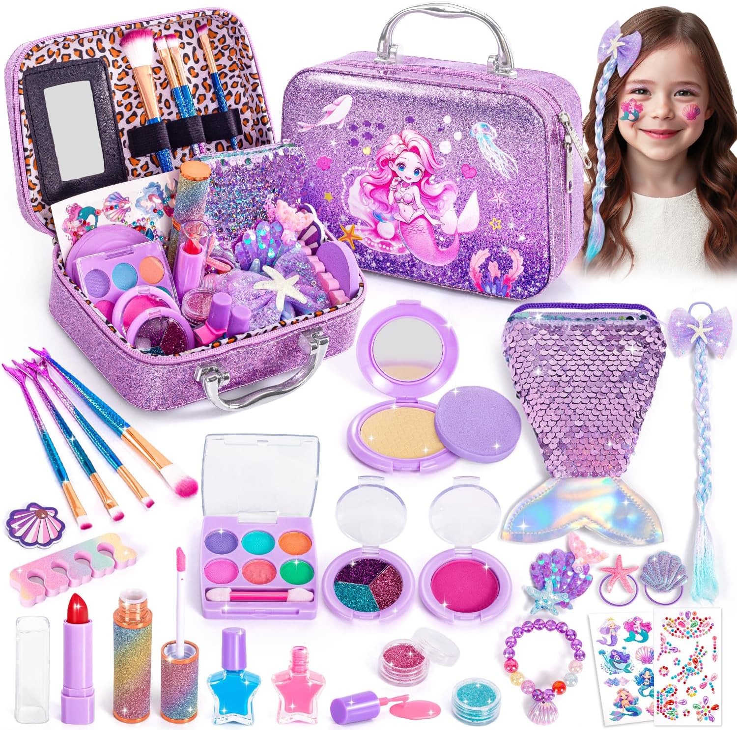 Kids Makeup for Toddlers Toys, Washable Make Up Set Non-Toxic Mermaid Toys for G