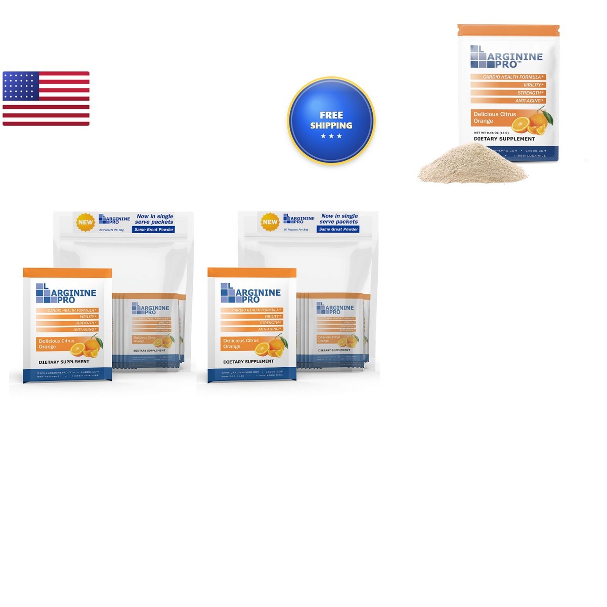 L-ARGININE PRO 5,500mg L-Arginine Plus L-Citrulline 1,100mg Orange Powder Drink