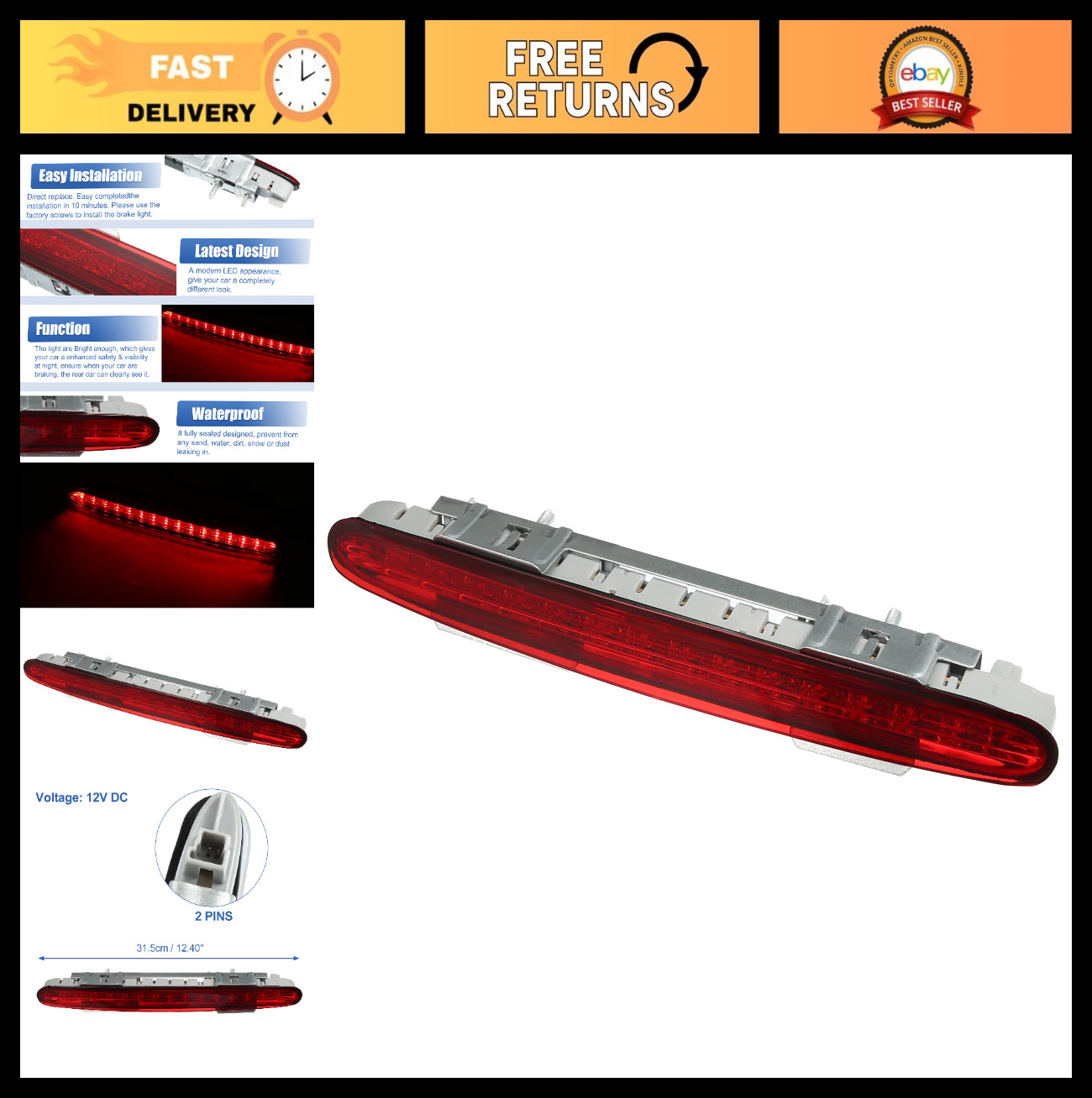 High-Level Third Rear Brake Light for Mercedes SL500 2003-2006, A2308200056, Red