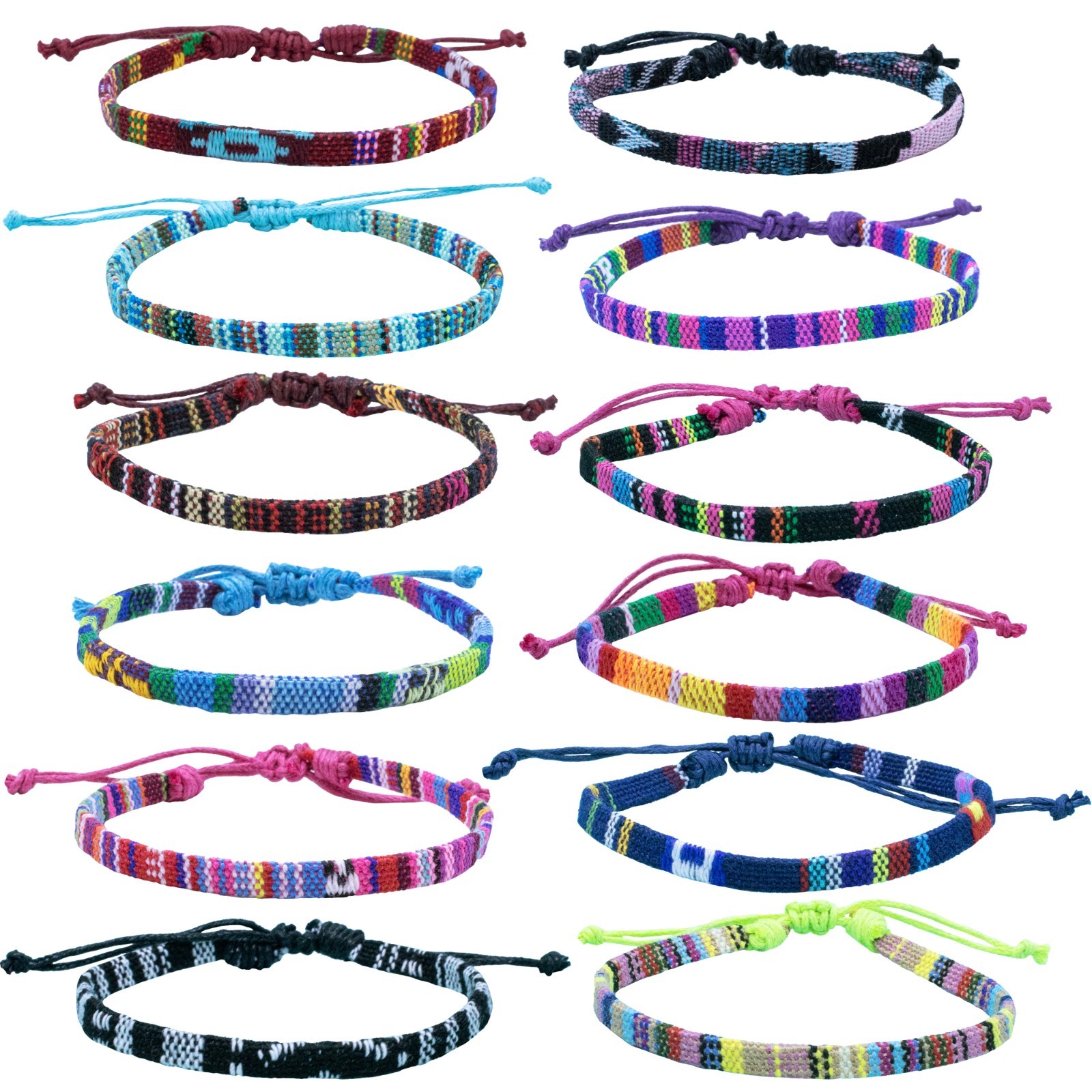 12 Friendship Woven Bracelets for Teens Women & Men-Asst Colors