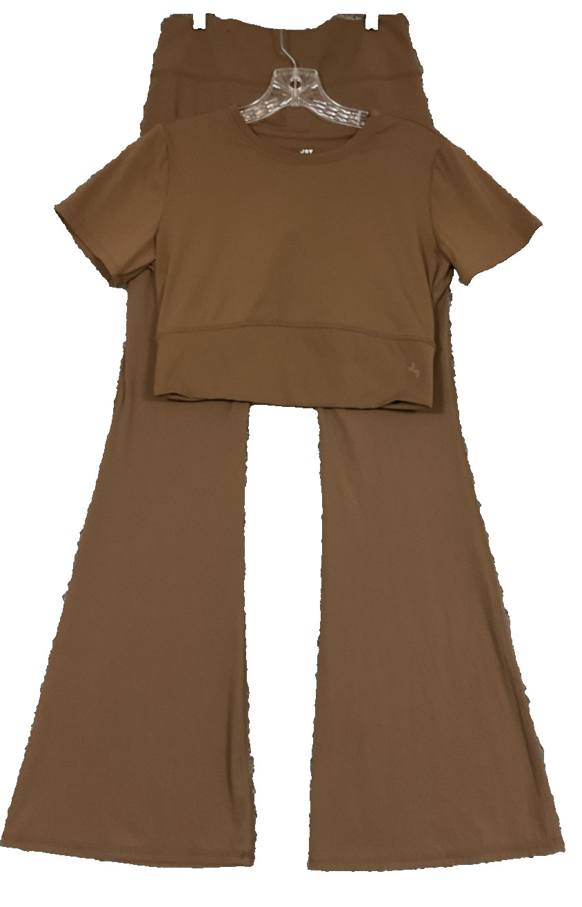 Joy Lab HighWaisted Ribbed Wide Bottom Legging Crop Top Activewear Set Caramel M Joy Lab HighWaisted Ribbed Wide Bottom Legging Crop Top Activewear Set Caramel M