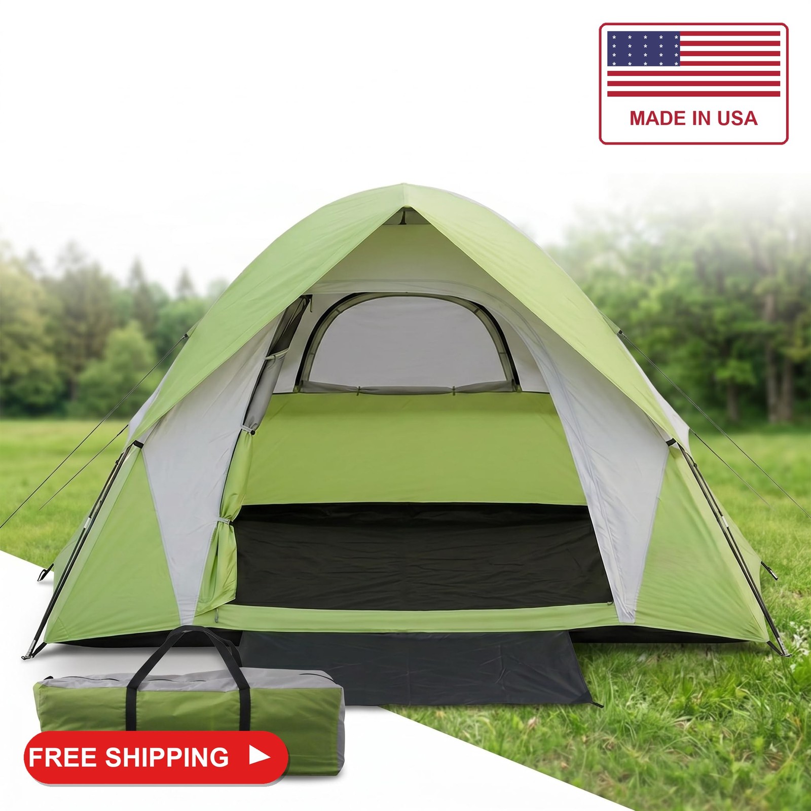 XL Camping Tents 3-4 Person Waterproof Double Layer Dome(Green+4 People)
