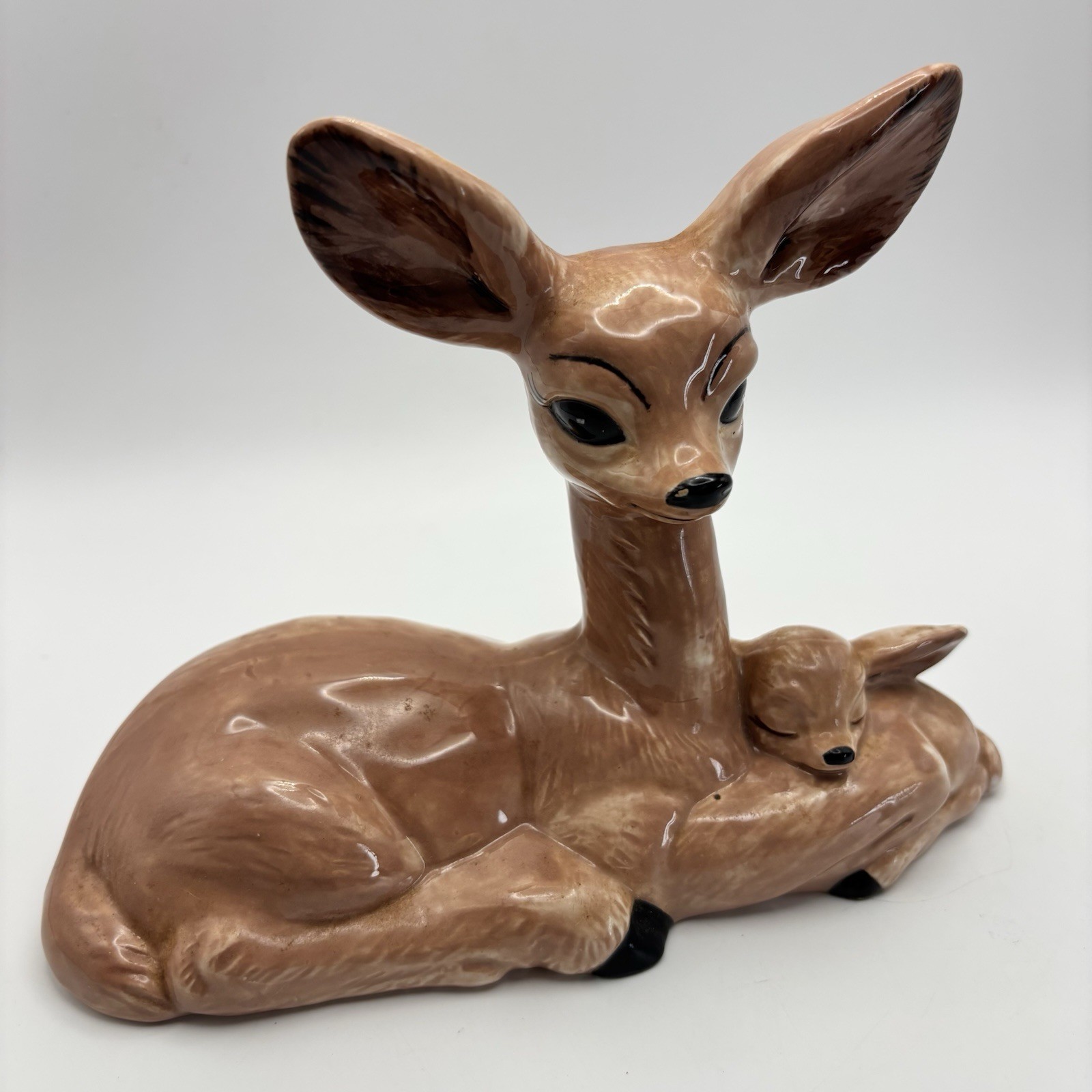 Vintage Doe and Fawn Figure Hand Painted Mother and Baby Deer Woodland Statue