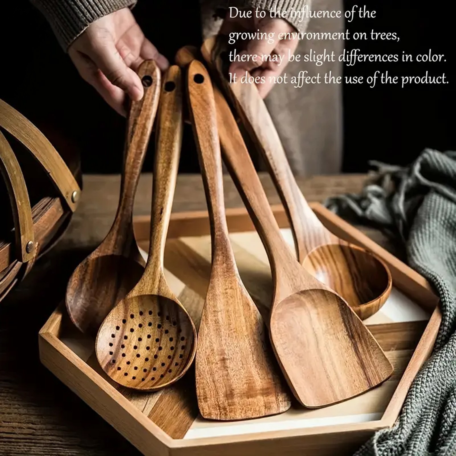 Wood Kitchen Utensils Set, 5 PCs Natural Acacia Wooden Spoons For Cooking