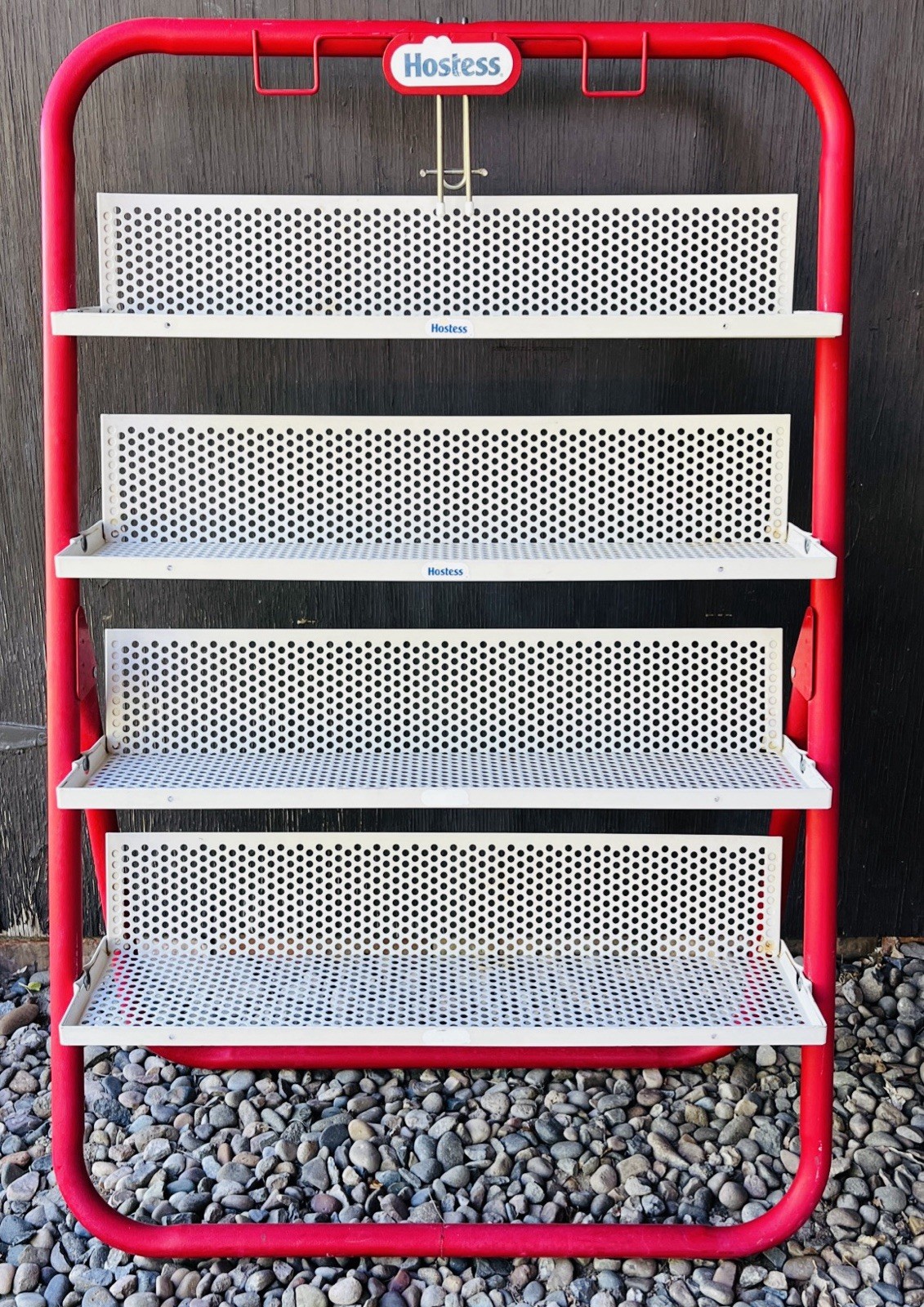VTG HOSTESS CAKES Retail Red Metal 4 Shelf Folding Display Shelf Portable Stand