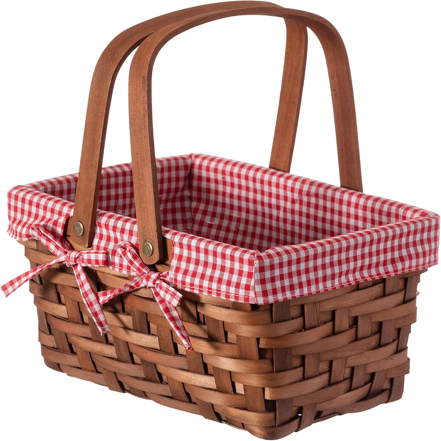 Wickerwise Small Rectangular Woodchip Picnic Baskets with Double Folding Handles
