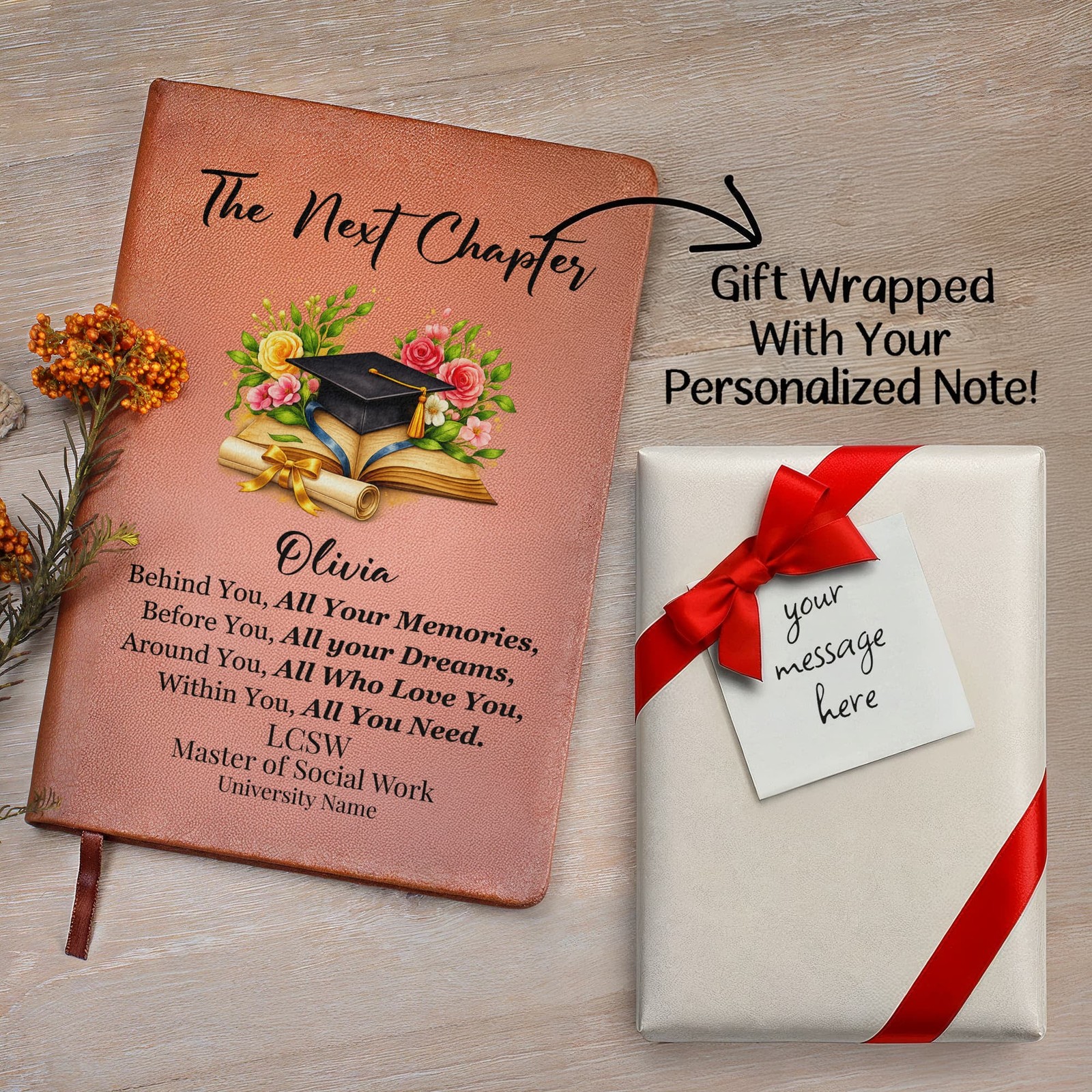 Personalized College Graduation Journal Gift for Masters In Social Work MSW LCSW