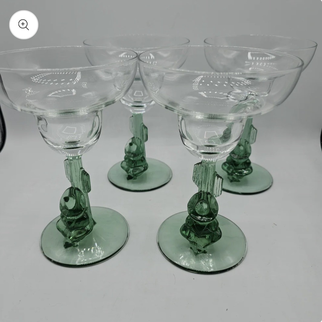 4-Siesta Man Margarita glasses by Durand Cristal D\'Arques-Vintage 