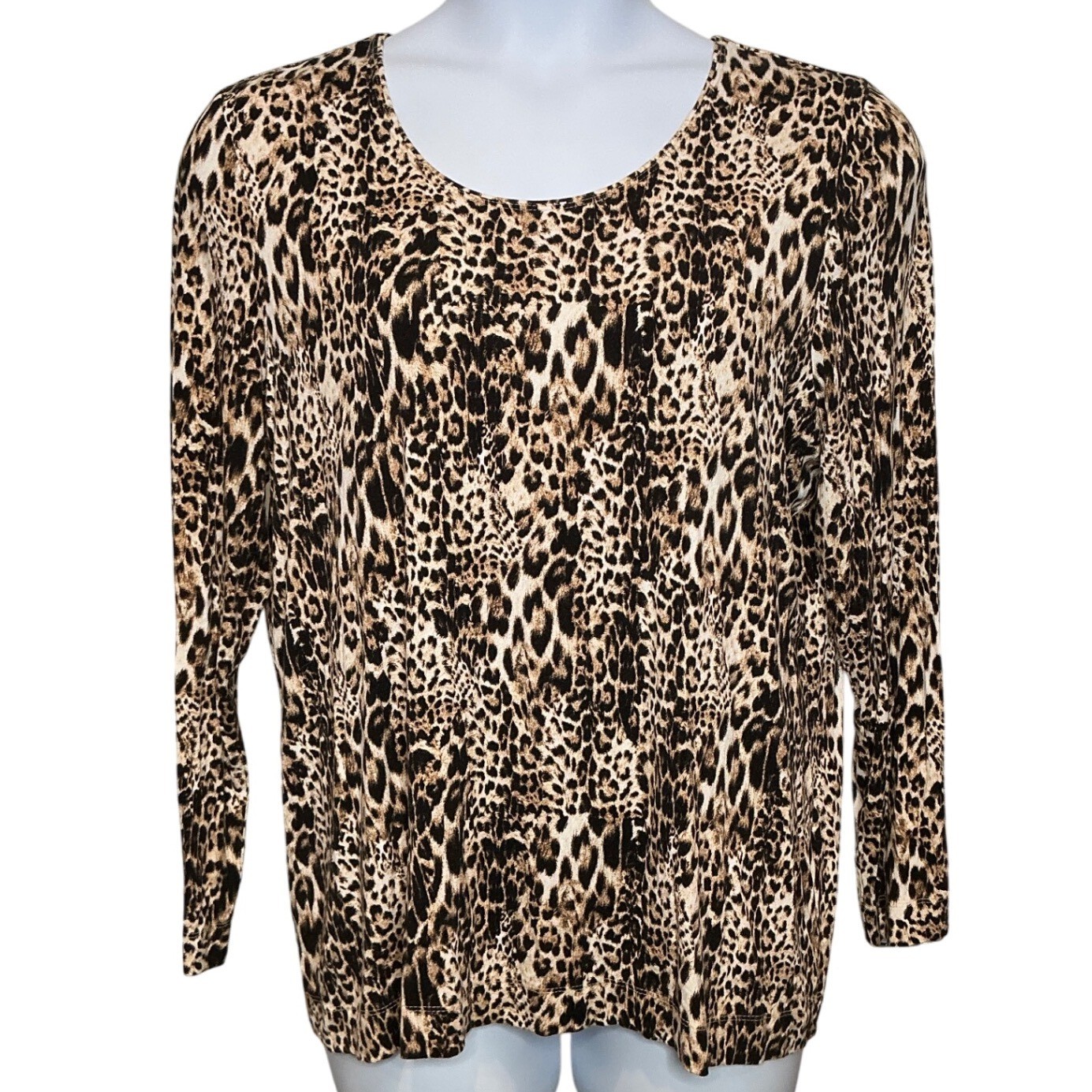 Chico\'s Womens Leopard Print Long Sleeve Top Sz 3 XL Maximalist Mob Wife Stretch