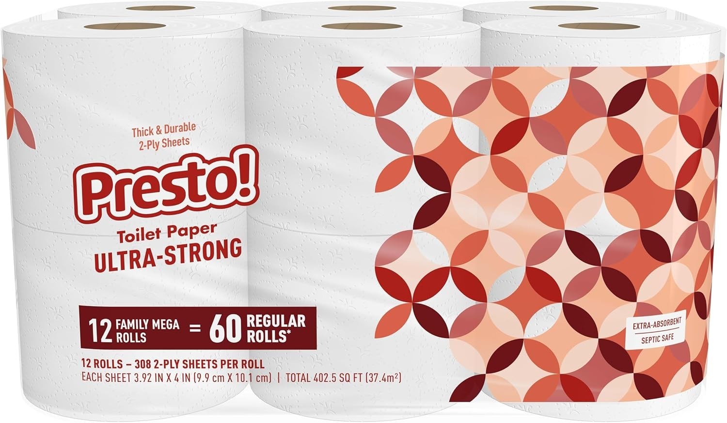 Brand - Presto 2-Ply Ultra-Strong Toilet Paper 12 Mega Rolls Toilet Paper = 6... Brand - Presto 2-Ply Ultra-Strong Toilet Paper 12 Mega Rolls Toilet Paper = 6...