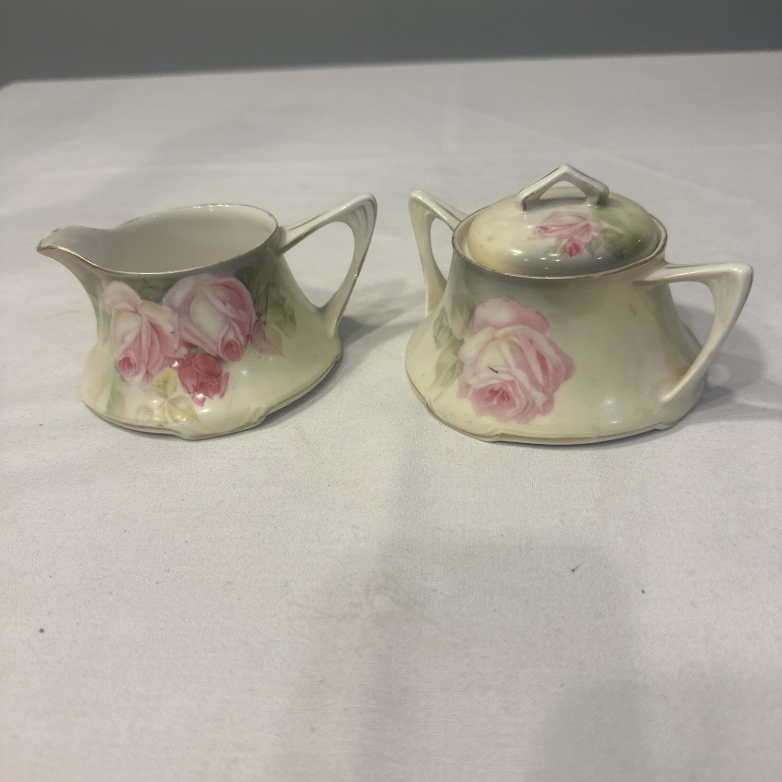 VTG RS Germany Hand Painted Rose Creamer & Sugar Set – As Is