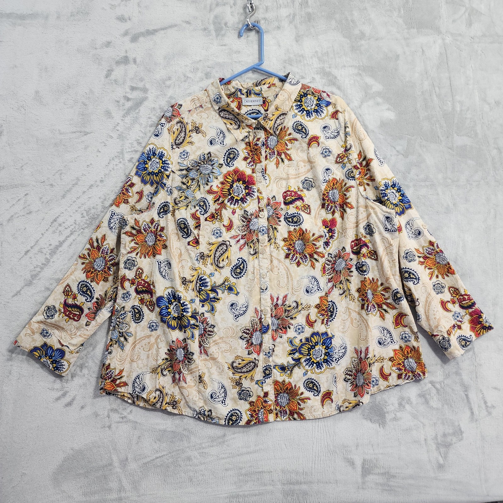 Catherines Shirt Womens 4X Multicolor Floral Paisley Button Front Long Sleeve