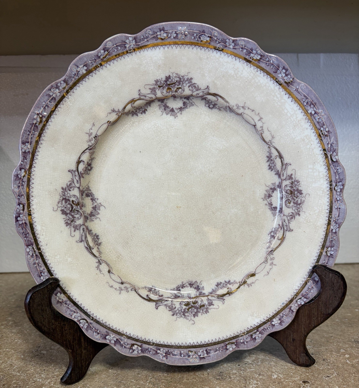Rare 1890s Antique Wedgwood Dinner Plate Ideal Pattern Lavender Gilded Scalloped