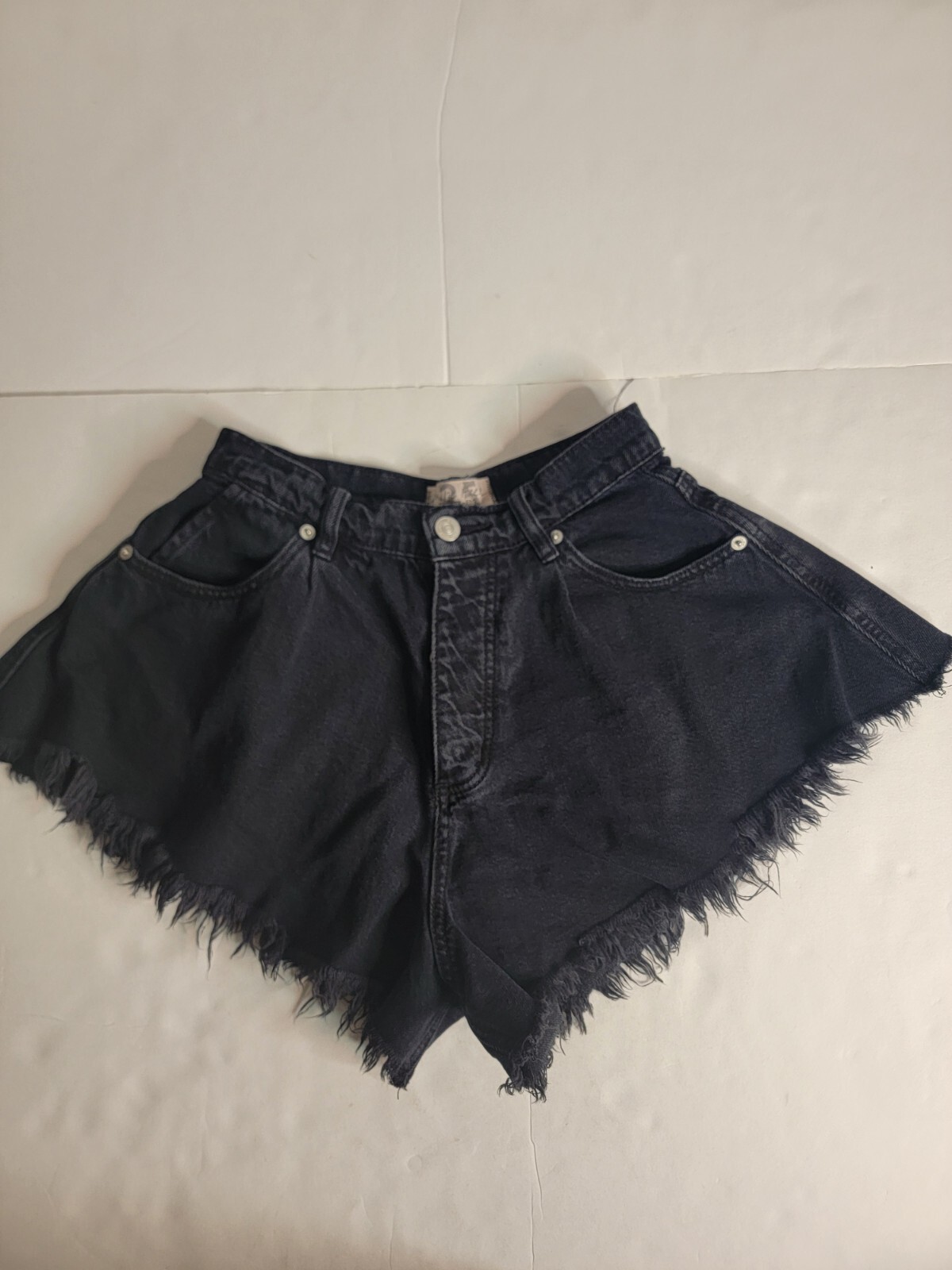 FREE PEOPLE Jean Shorts 25 Now Or Never Cut Off Distressed Button Fly Charcoal FREE PEOPLE Jean Shorts 25 Now Or Never Cut Off Distressed Button Fly Charcoal