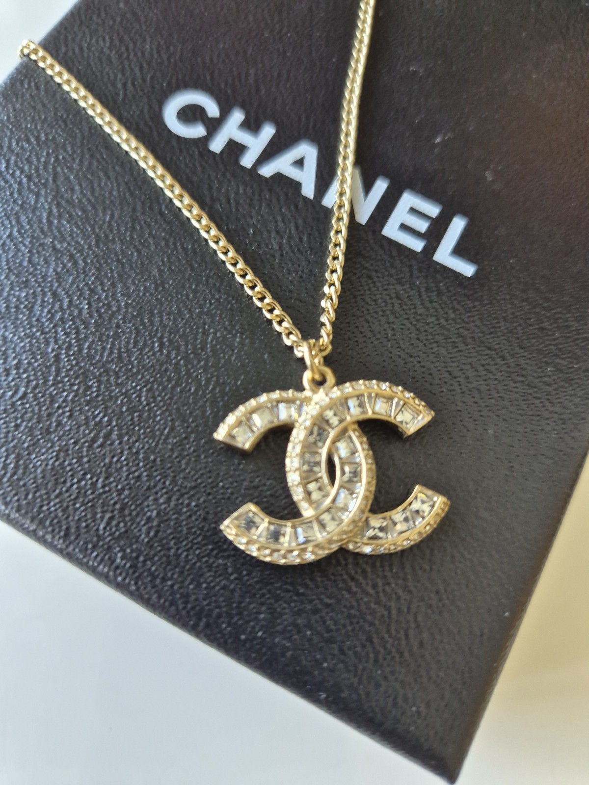 Authentic Chanel CC Crystal Pendant Necklace – Gold Tone – New in Box