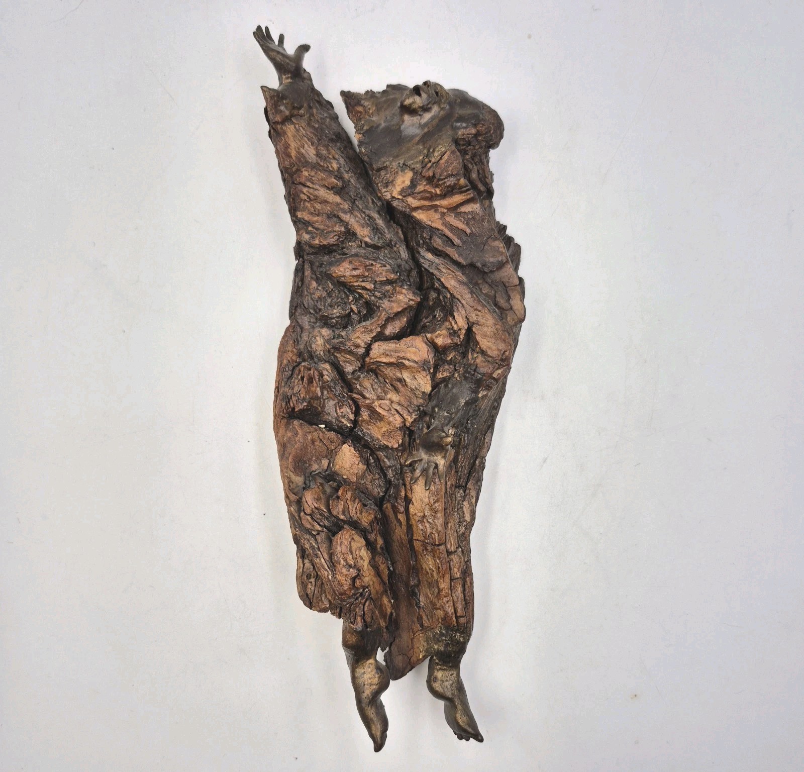 Vtg Wood Spirit Tree Bark Sculpture Handmade Natural Folk Art Hanging Wall Mount