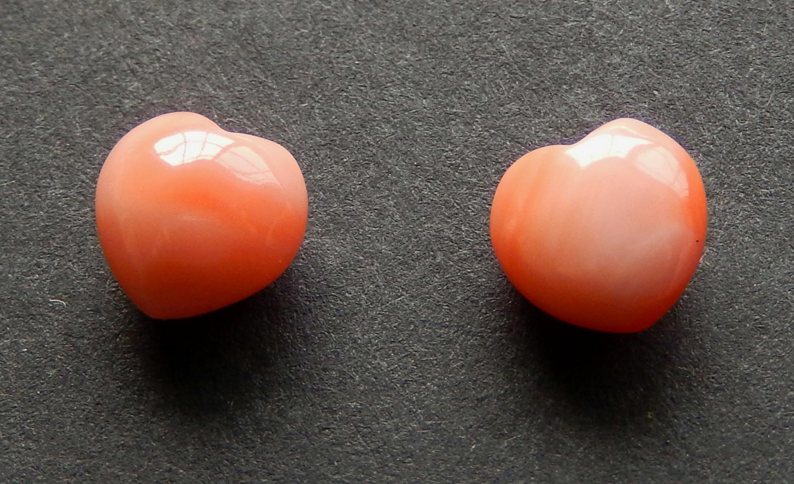 Japanese Coral Puffed Hearts/Natural Untreated Stones/ 6x6 or 7x7mm Pairs 