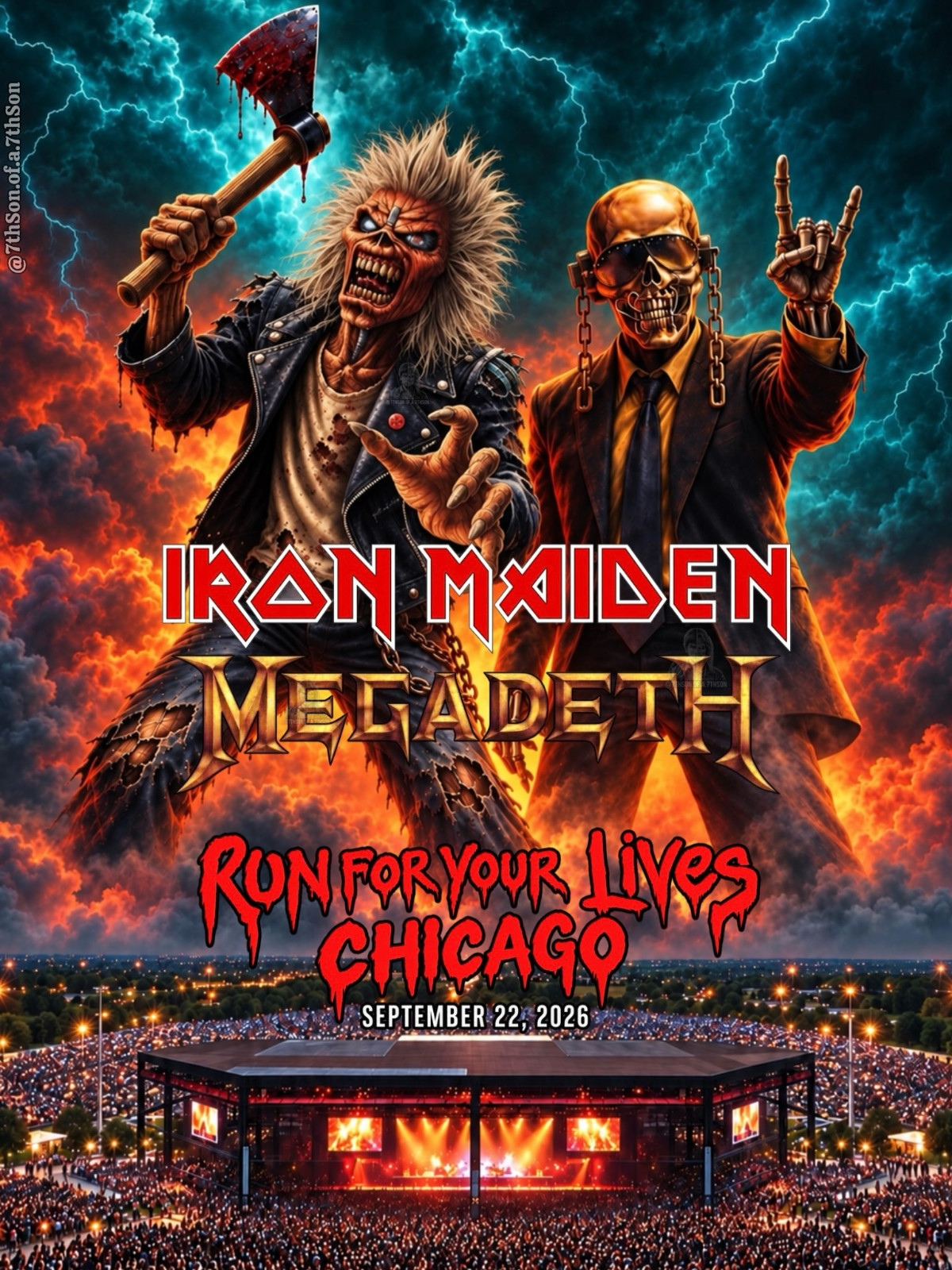 Iron Maiden Megadeth Poster Chicago Sept 22 2026 Run For Your Lives Concert Iron Maiden Megadeth Poster Chicago Sept 22 2026 Run For Your Lives Concert