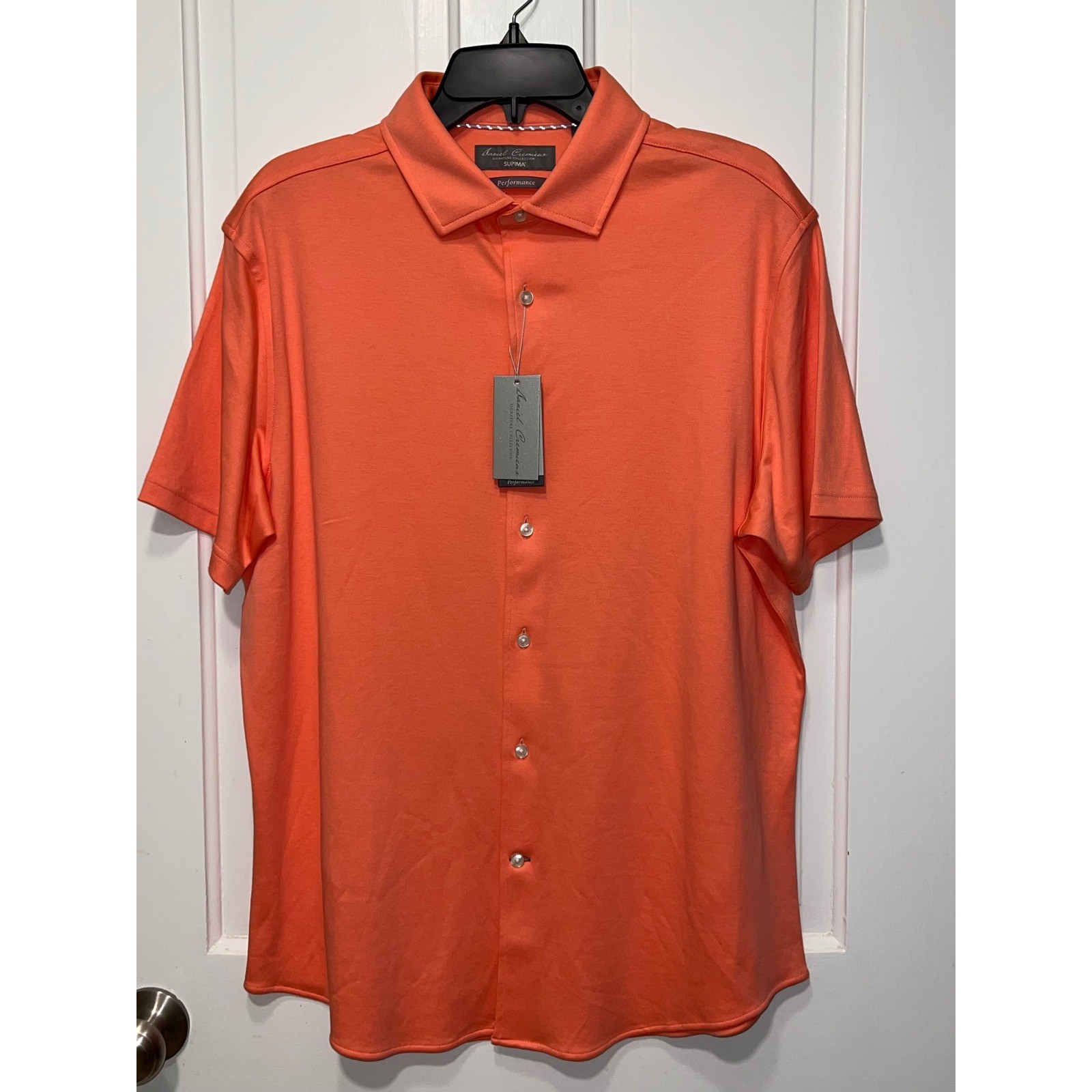 Daniel Cremieux Mens Performance Supima Cotton Polo Shirt Orange Coral Large NWT