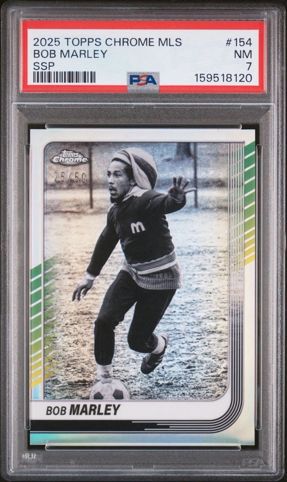 2025 TOPPS CHROME MLS SSP /50 BOB MARLEY #154 PSA 7 NM RARE POP 2 JAMAICA REGGAE