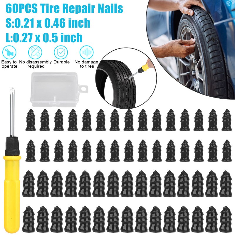 60PCS Car Vacuum Tire Repair Nails Rubber Screw Nail + Screwdriver Fast Tool Set 60PCS Car Vacuum Tire Repair Nails Rubber Screw Nail + Screwdriver Fast Tool Set