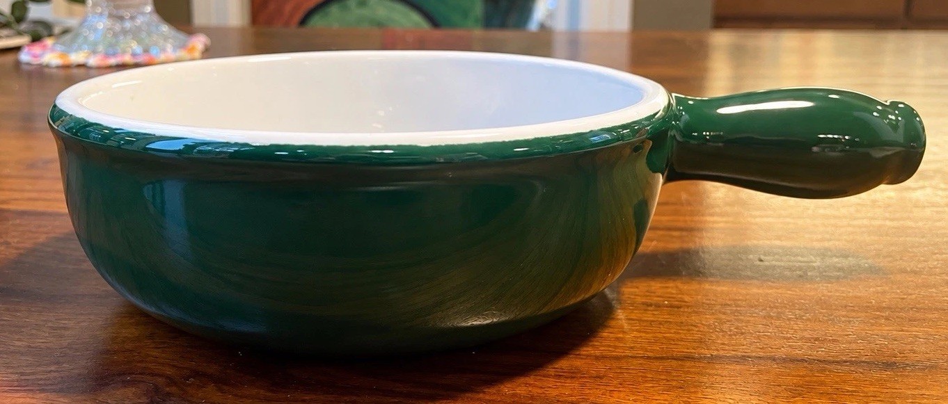 Vintage Emile Henry France Green Ceramic Handled Casserole Skillet 29-17 7.5” Vintage Emile Henry France Green Ceramic Handled Casserole Skillet 29-17 7.5”