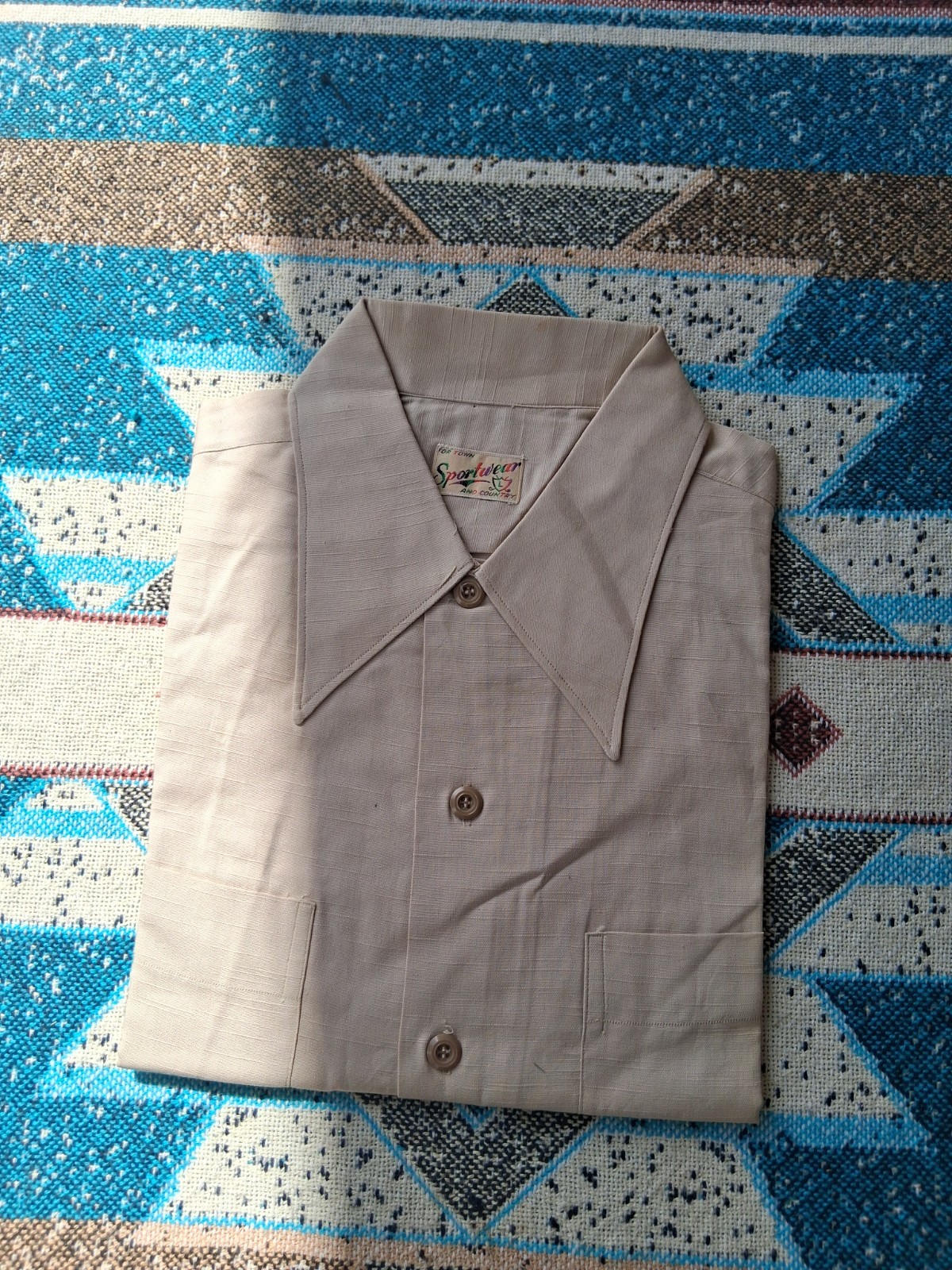 60s Sportswear Dress Shirt Button Up Deadstock Size Large Campshirt Rayon