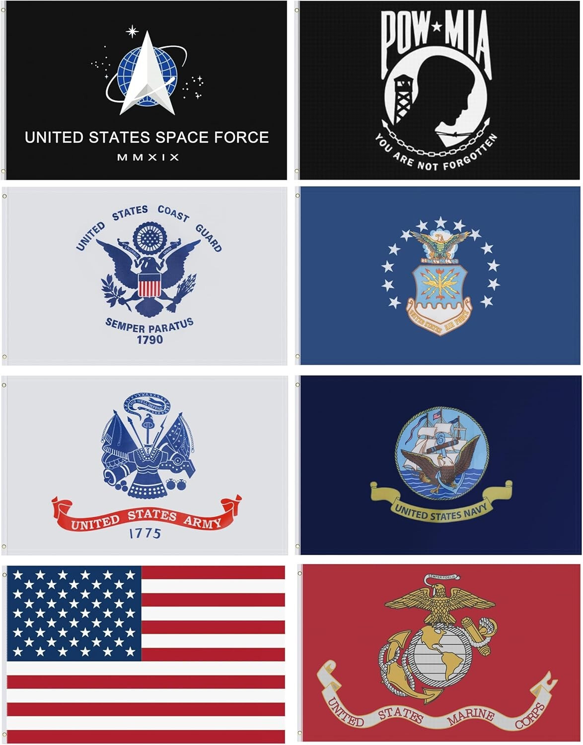 3 x 5 Ft Military Flag Set ARMED FORCES + USA + PowMia FLAG Officially Licensed 3 x 5 Ft Military Flag Set ARMED FORCES + USA + PowMia FLAG Officially Licensed