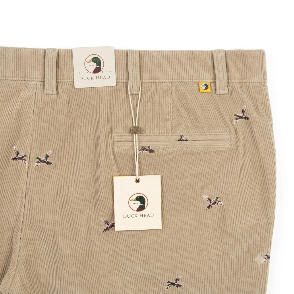 Duck Head Bradbury Corduroy Pants Mens 40x32 Khaki Embroidered Mallard Duck NWT