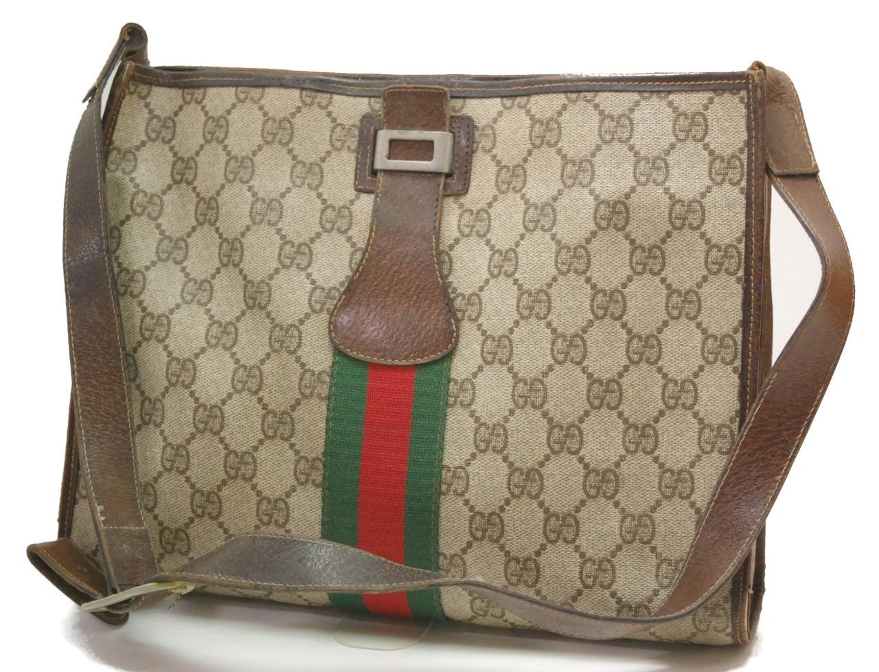 GUCCI GG Sherry Line Shoulder Bag PVC Leather Brown 0925a