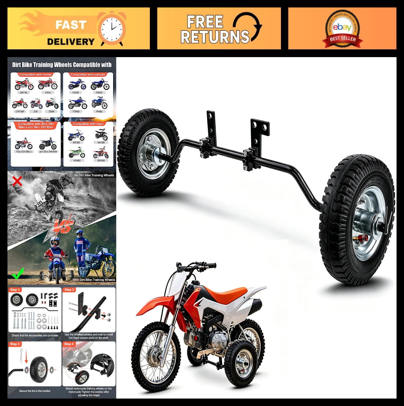 Universal Dirt Bike Training Wheels for 50cc 49cc Kids Bikes | Easy Install, 10-