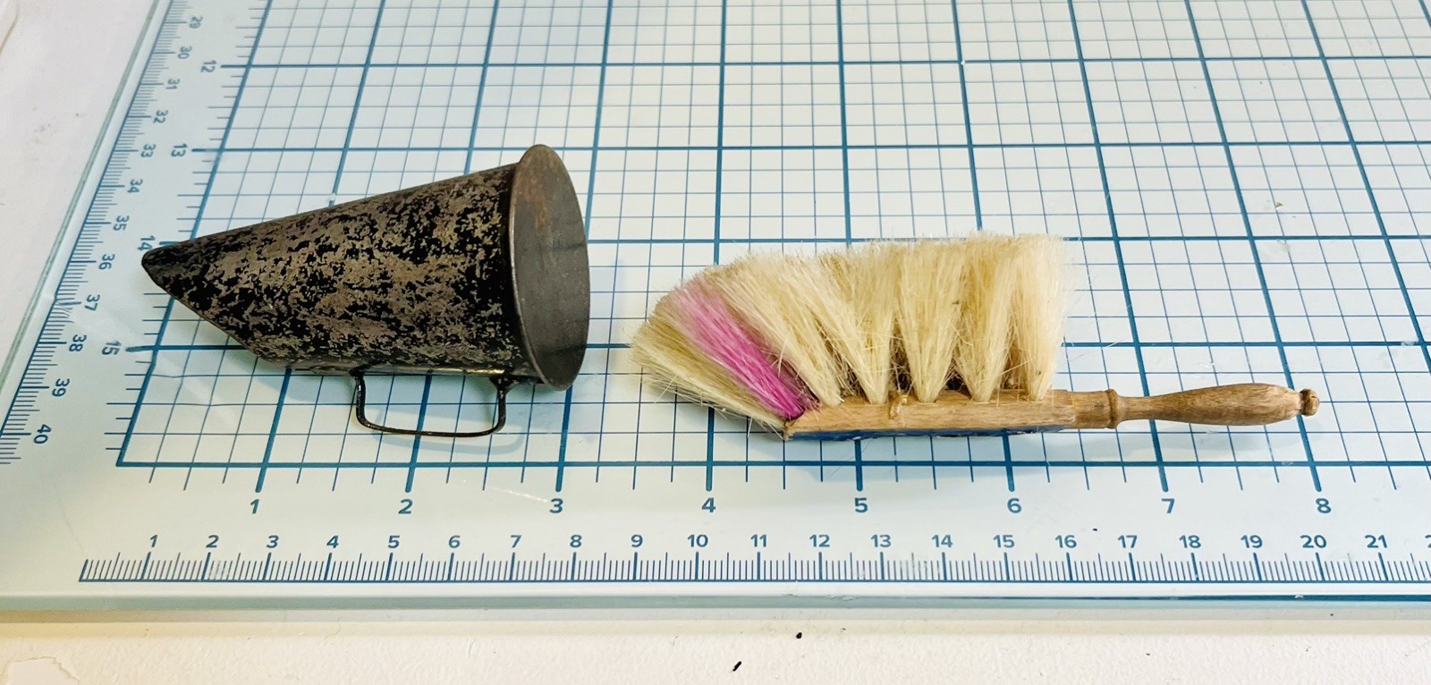 Antique German Dollhouse Coal Scuttle, Dollhouse Cleaning Brush Antique German Dollhouse Coal Scuttle, Dollhouse Cleaning Brush