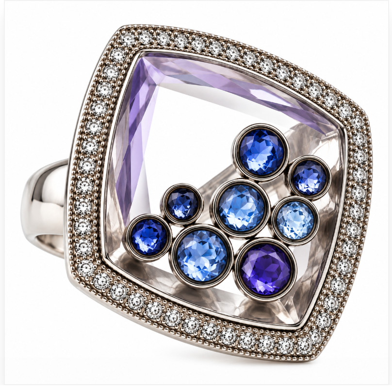 Rarities by Carol Brodie Iolite Floating Shaker Sterling Silver Ring Size 6 NIB